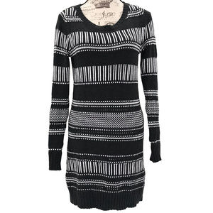 ROXY Tight Knit Long Sleeve Sweater Dress Warm Striped Dark Gray M
